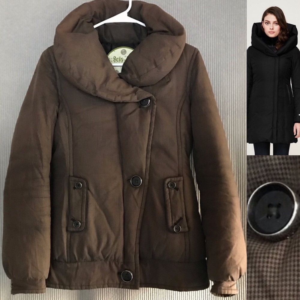 SOIA & KYO down puffer coat brown houndstooth XS - Picture 4 of 15